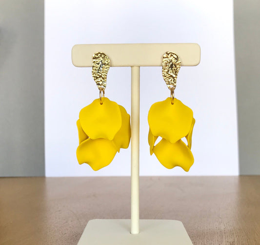 Canary yellow petal earrings