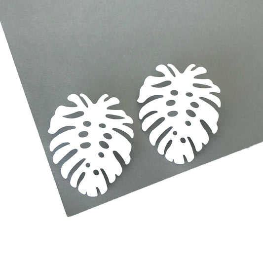 White monstera leaf earrings