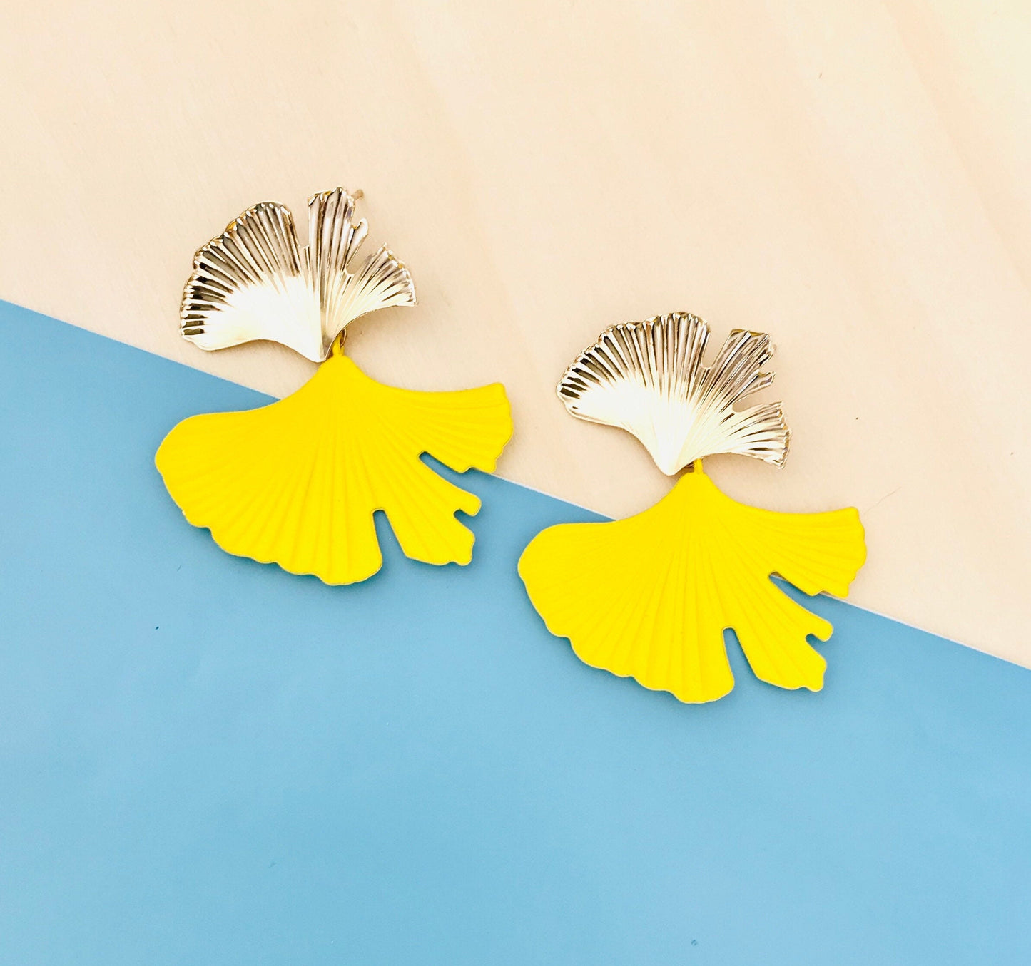 Yellow ginkgo leaf earrings