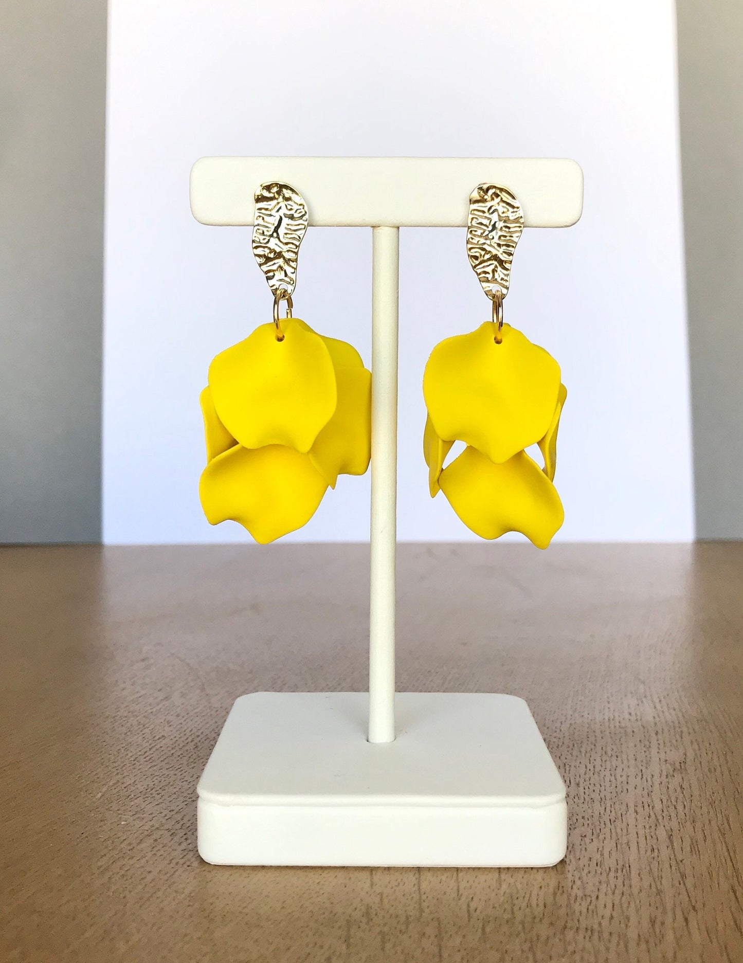 Canary yellow petal earrings