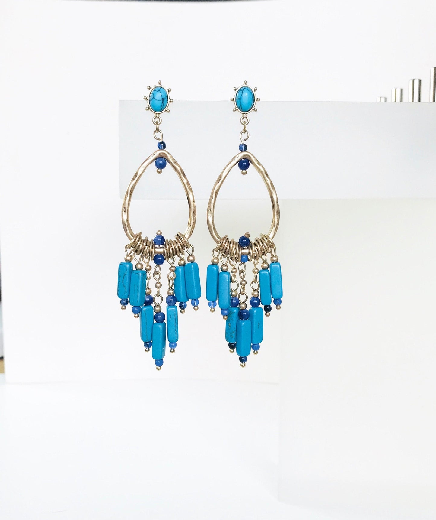 Turquoise earrings, statement boho earrings