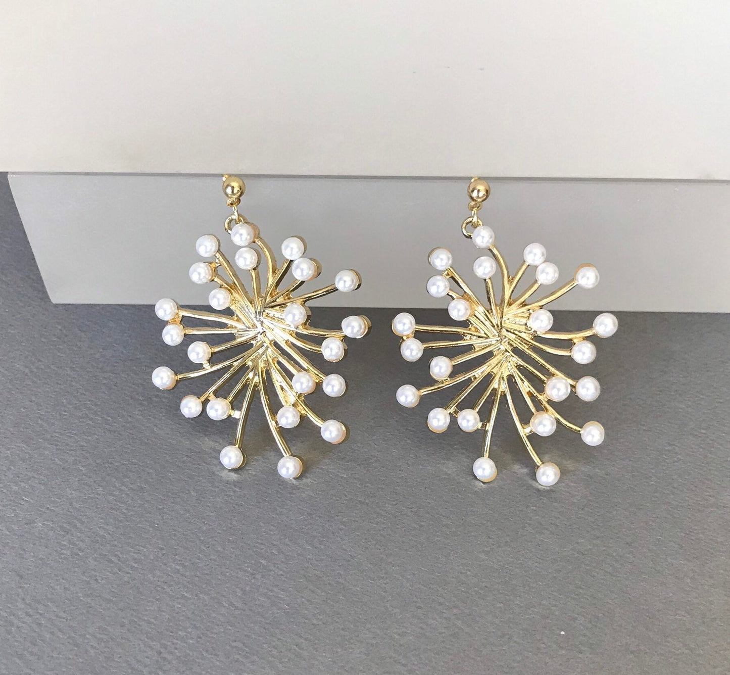 Large pearl flower earrings