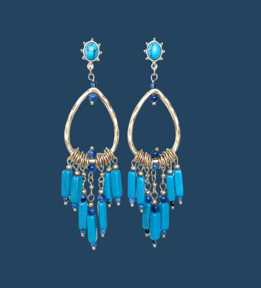 Turquoise earrings, statement boho earrings