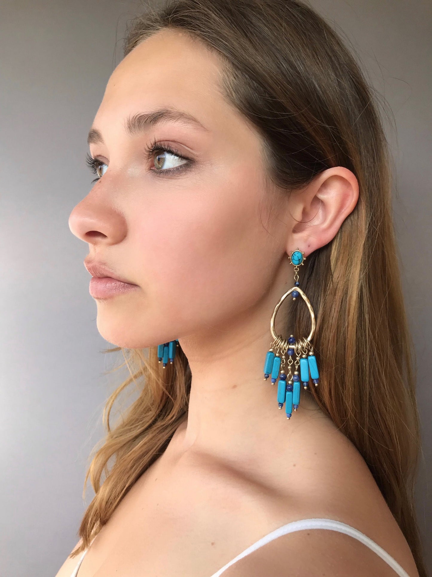 Turquoise earrings, statement boho earrings