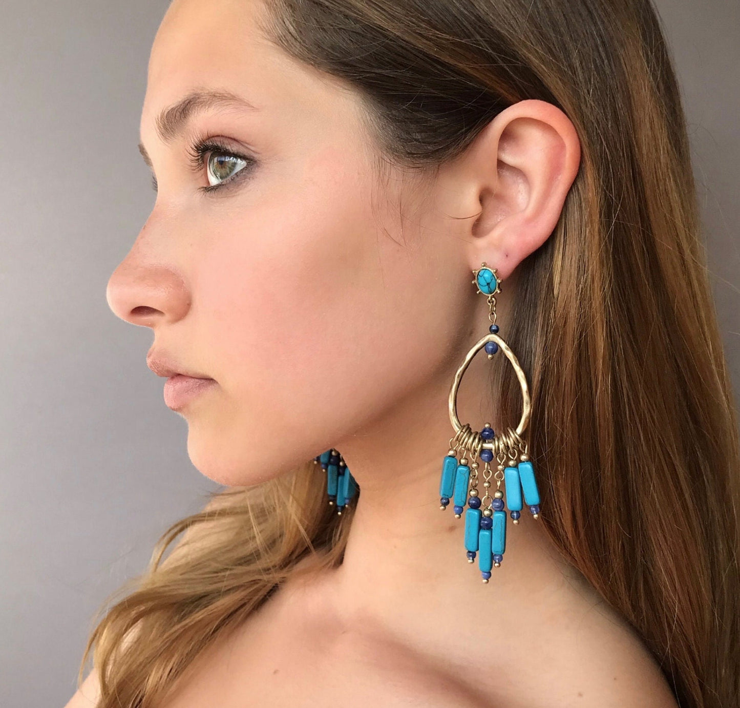 Turquoise earrings, statement boho earrings