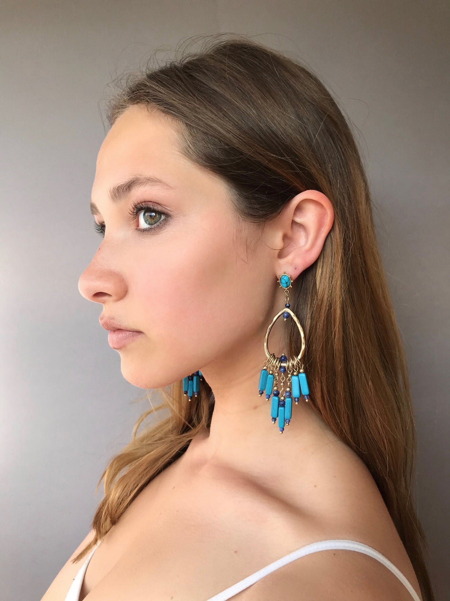 Turquoise earrings, statement boho earrings