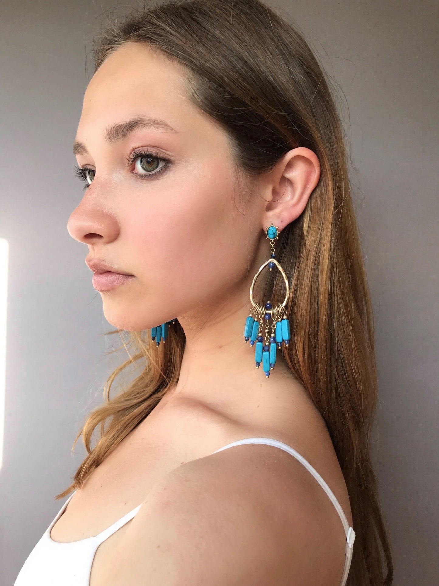 Turquoise earrings, statement boho earrings