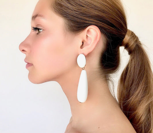 White statement earrings