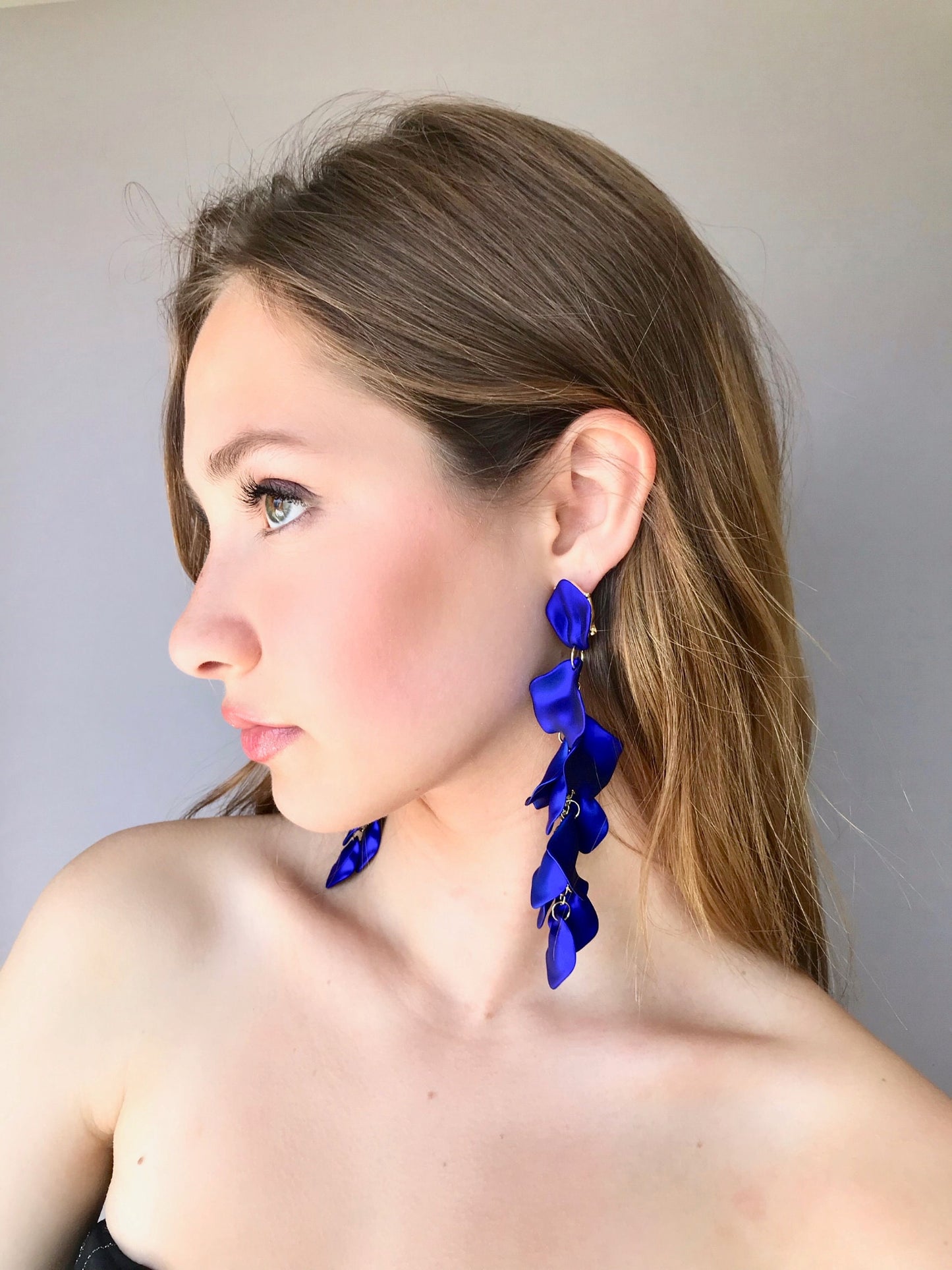 Electric blue petal statement earrings