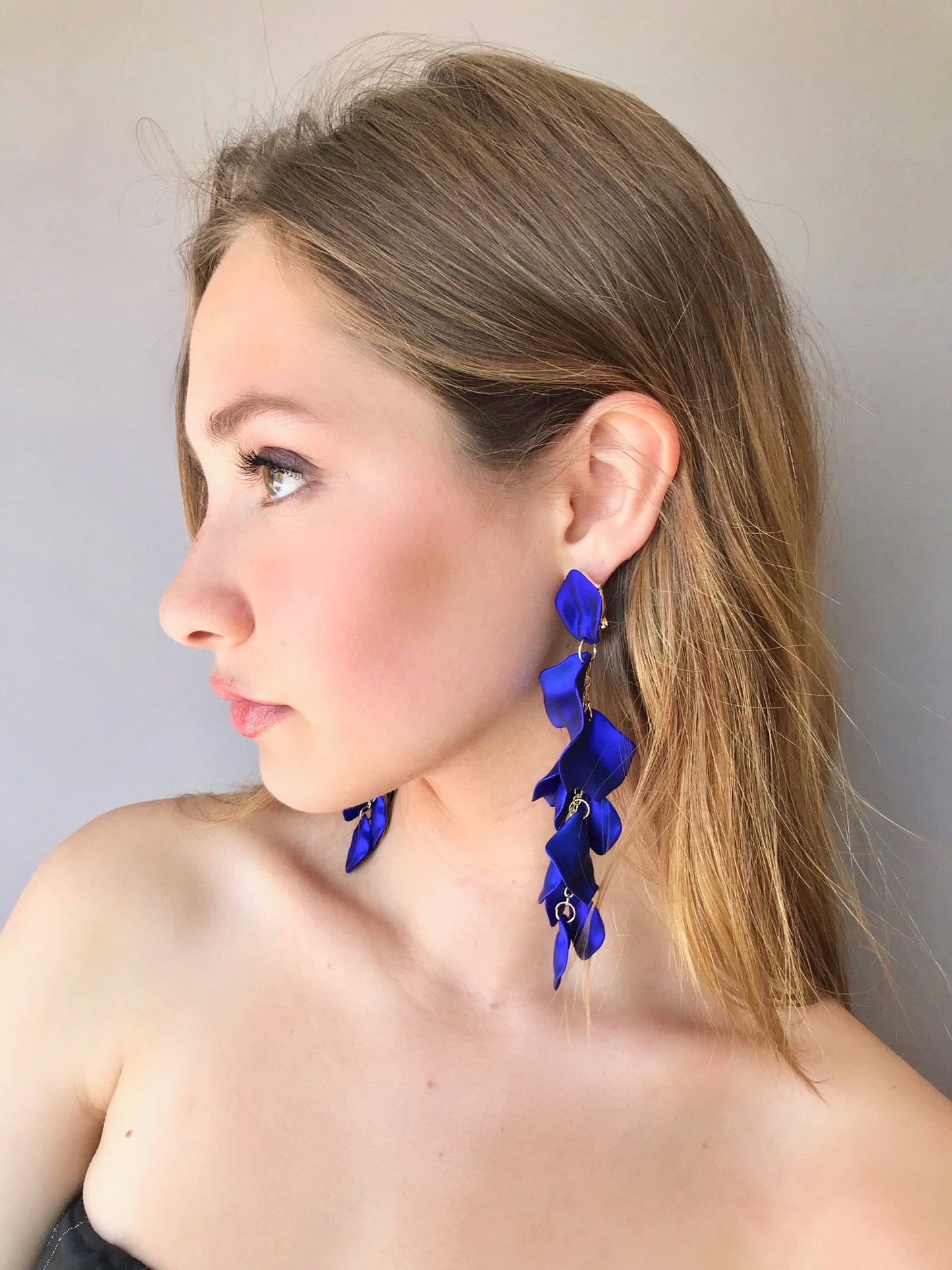 Electric blue petal statement earrings