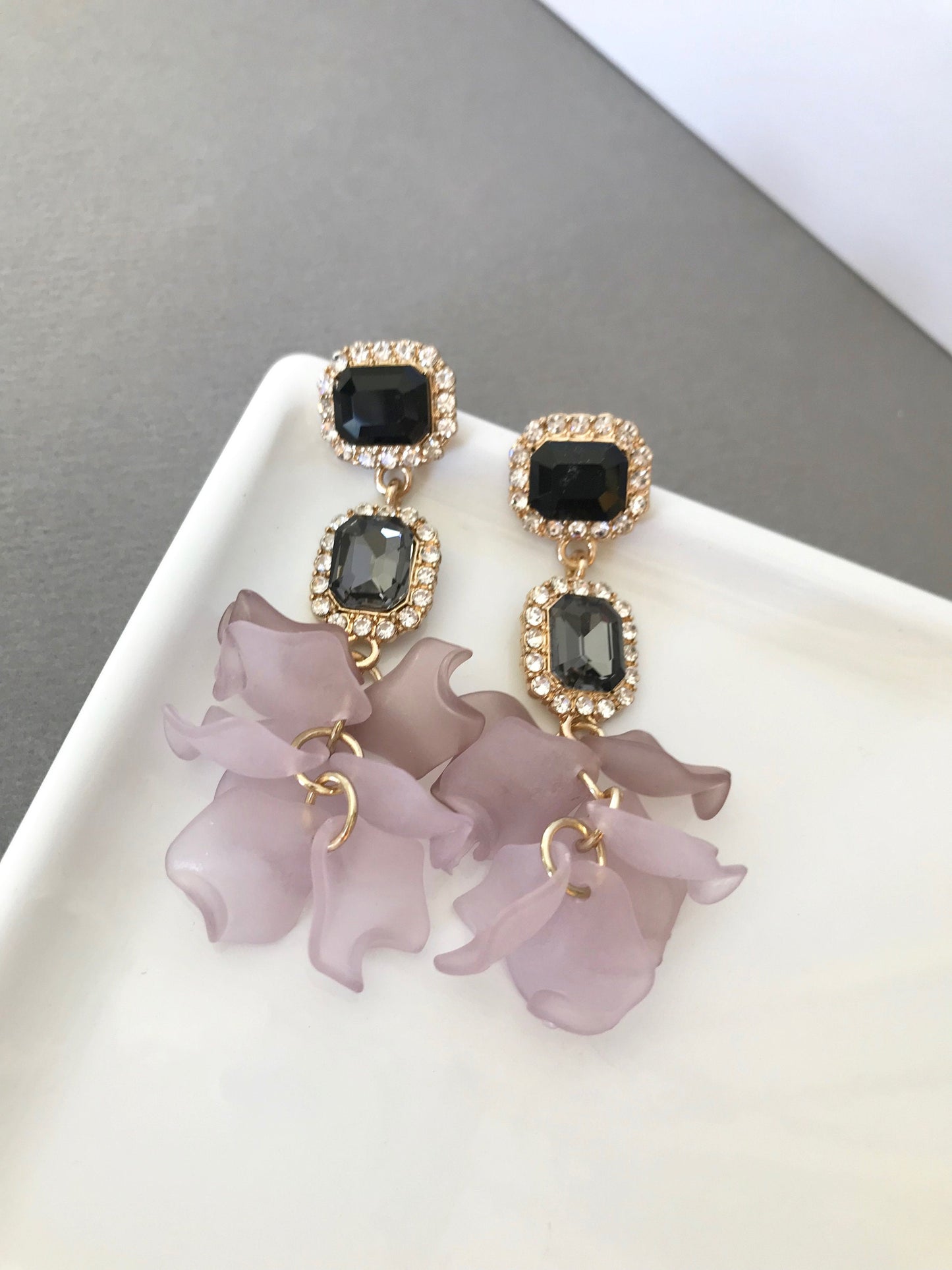 Rhinestone petal earrings