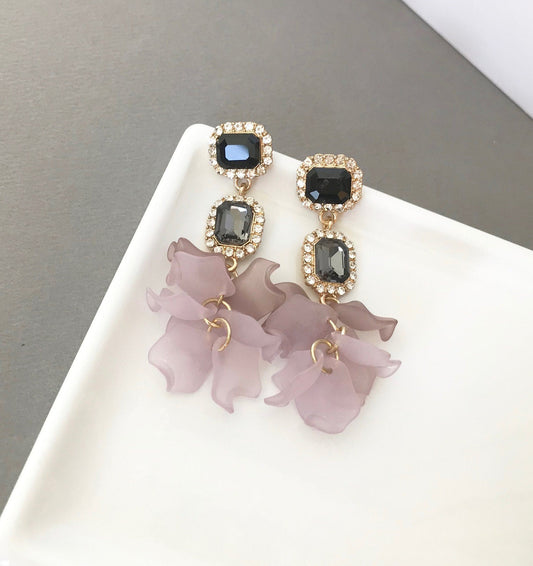 Rhinestone petal earrings