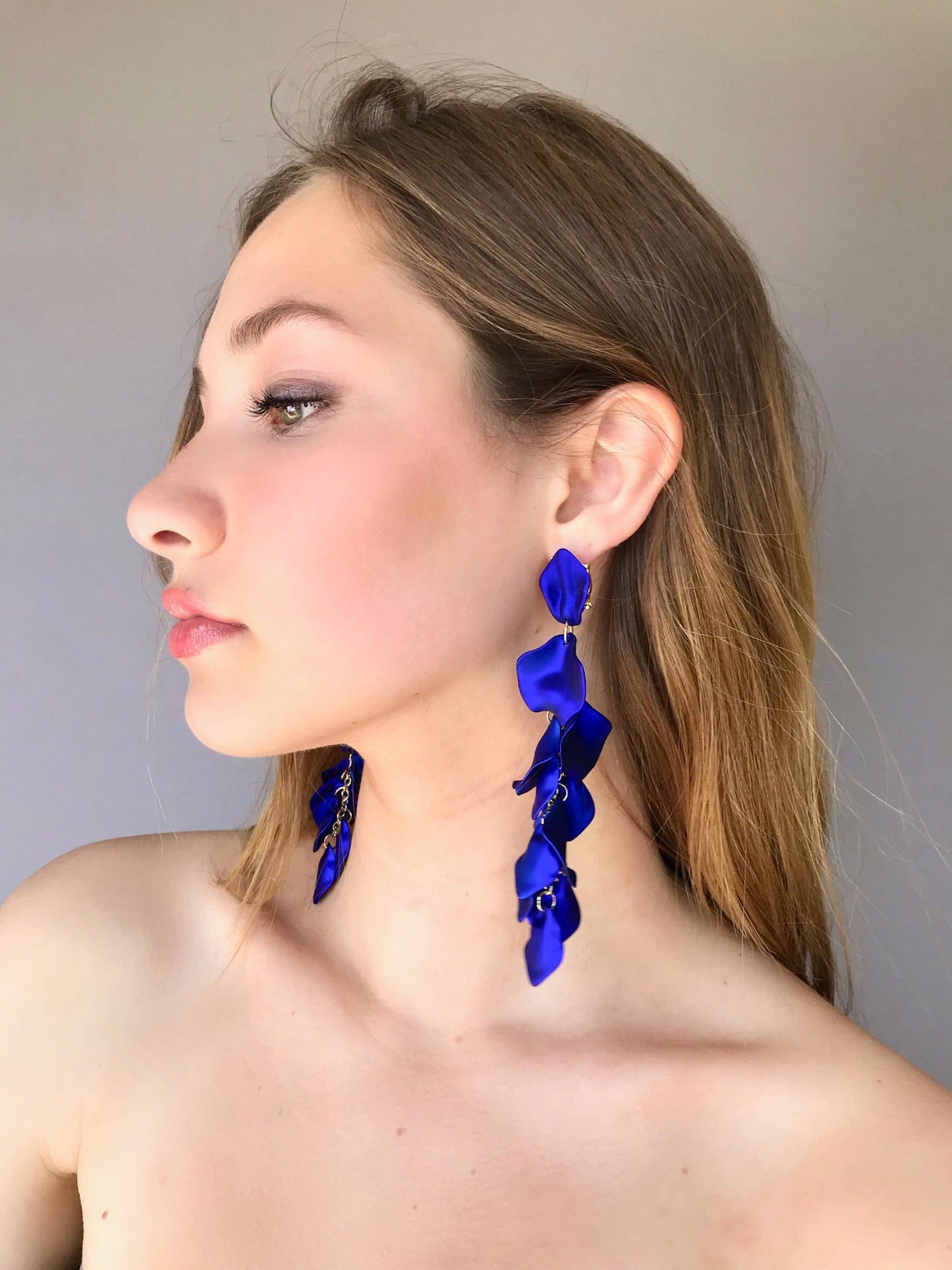 Electric blue petal statement earrings