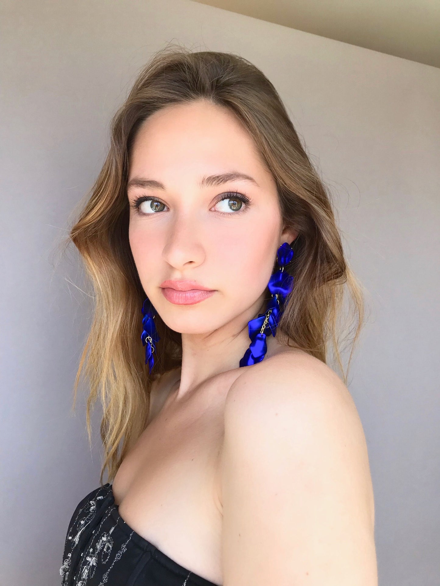 Electric blue petal statement earrings