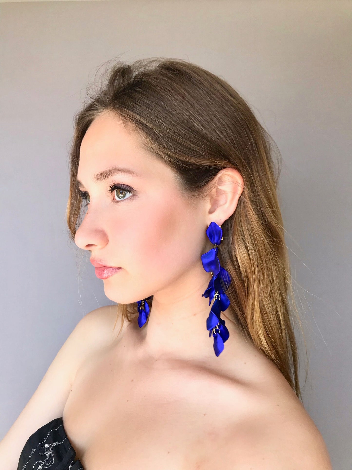 Electric blue petal statement earrings