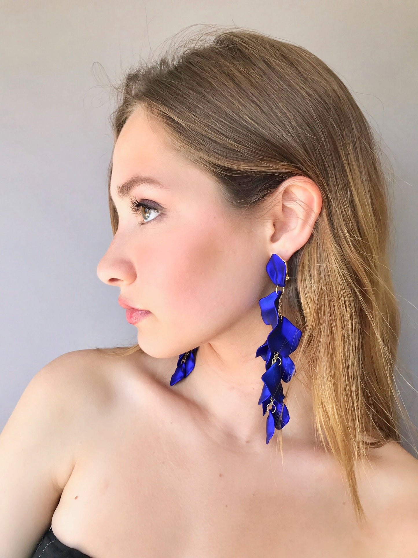 Electric blue petal statement earrings