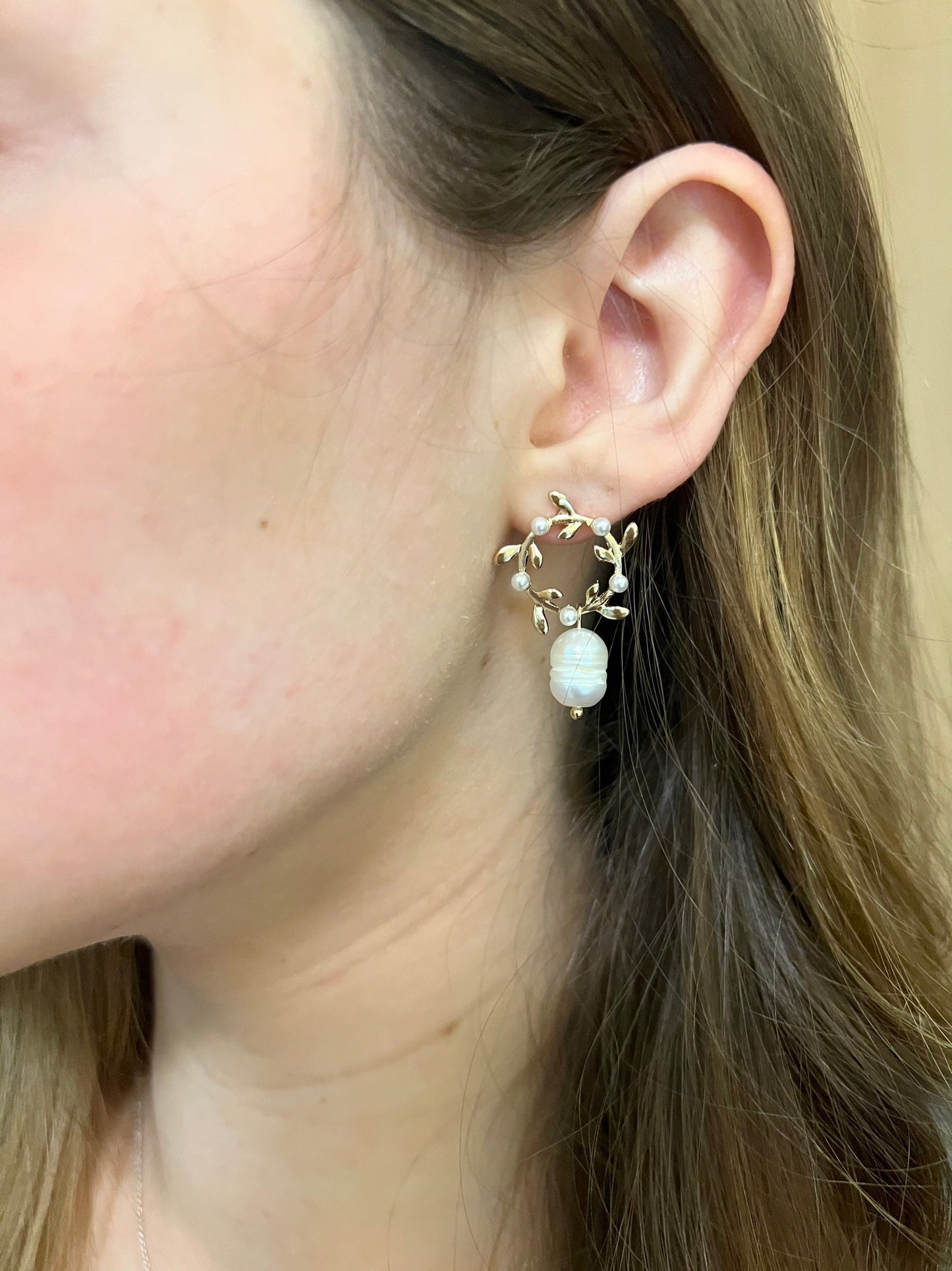 Pearl flower bridal earrings