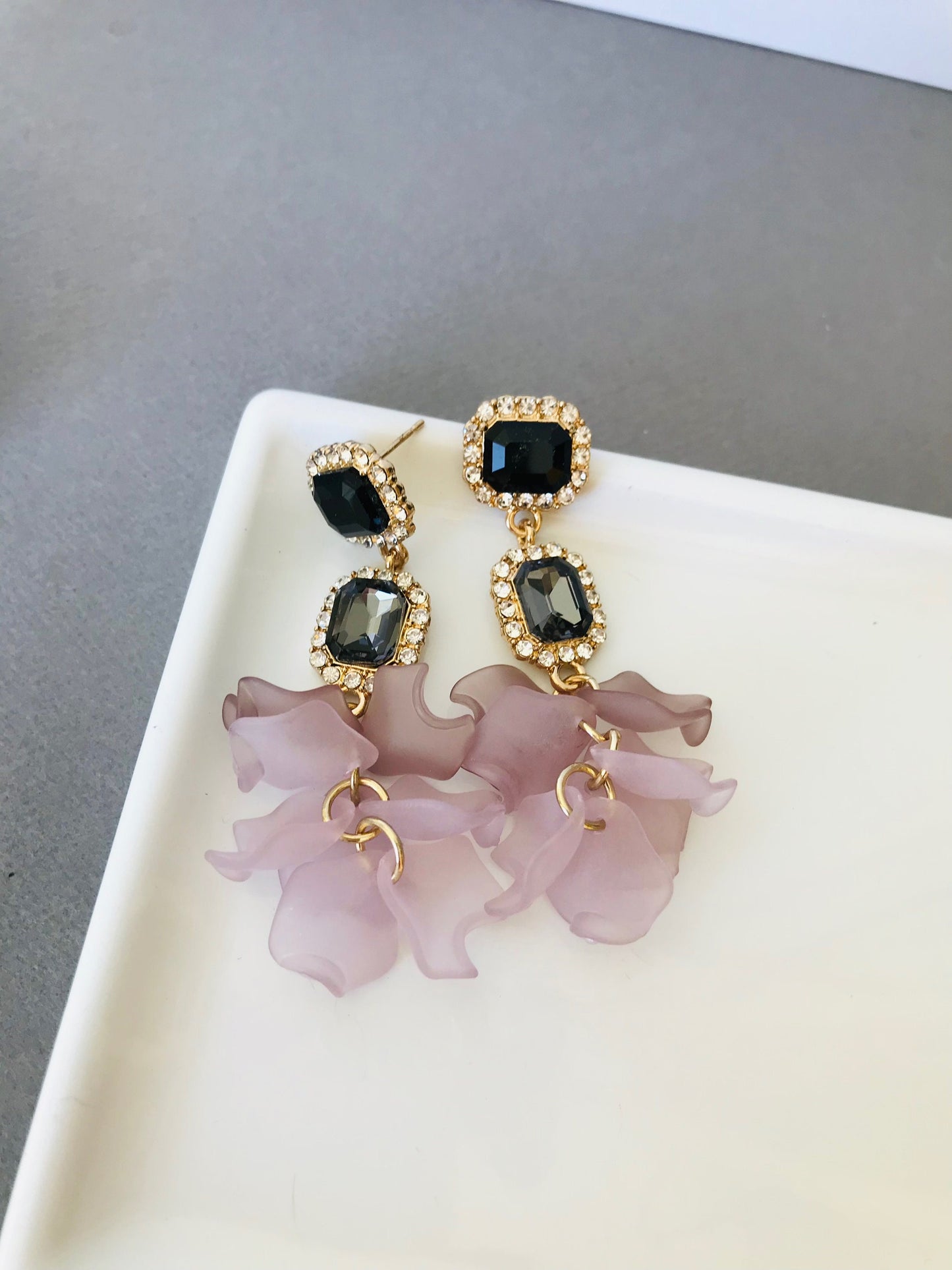 Rhinestone petal earrings