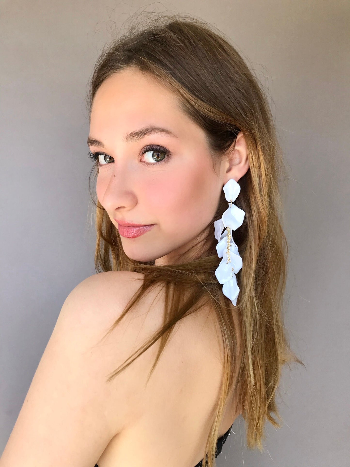 White petal statement earrings