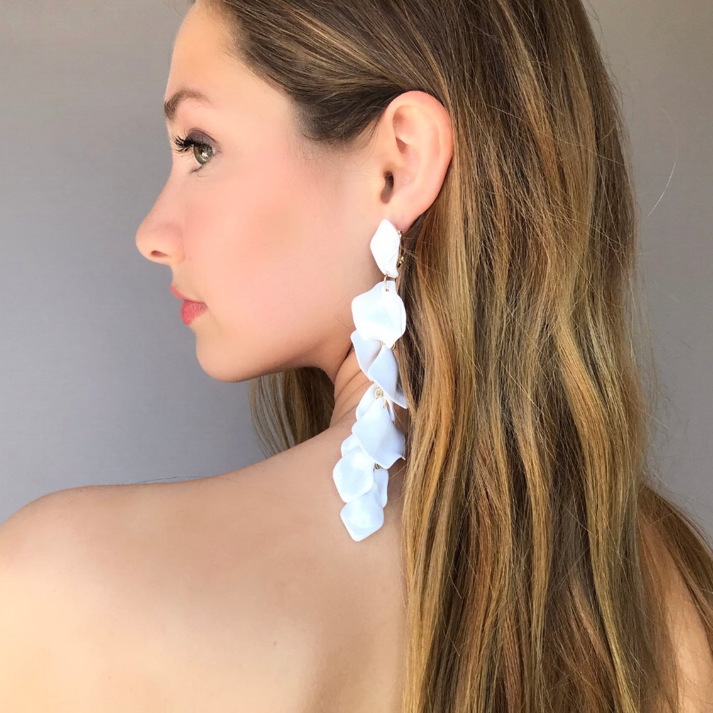 White petal statement earrings