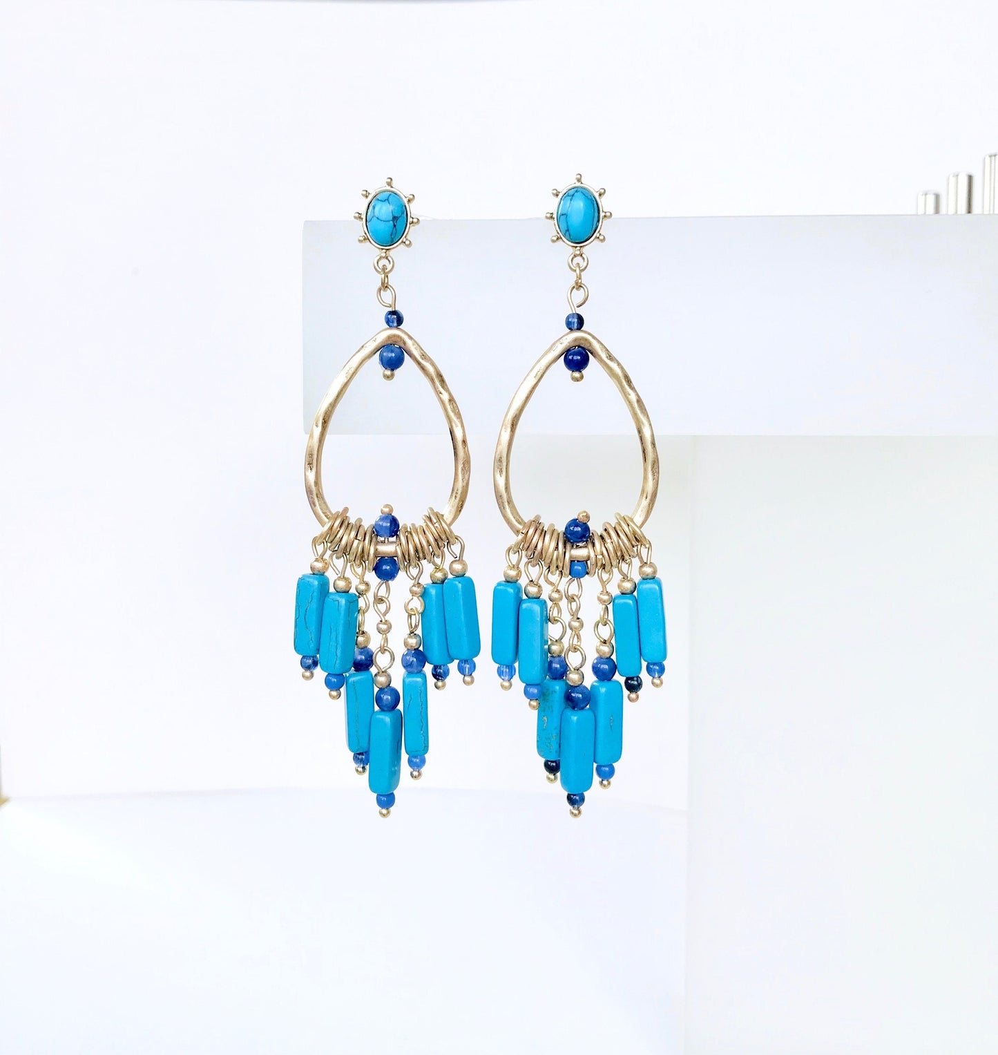 Turquoise earrings, statement boho earrings