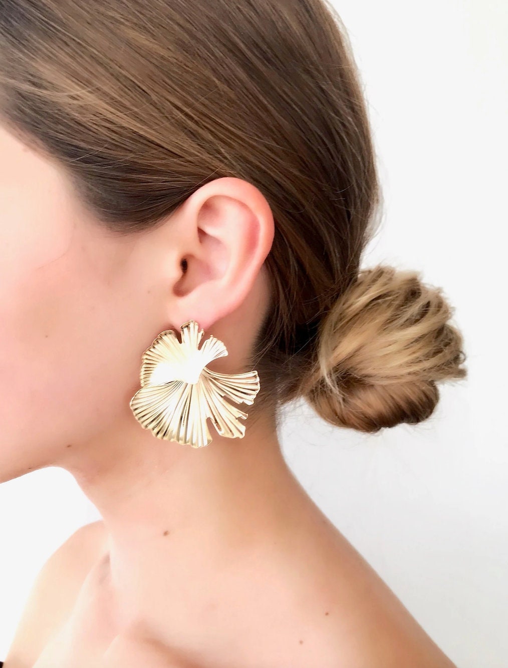 Ginkgo leaf pearl flower earrings
