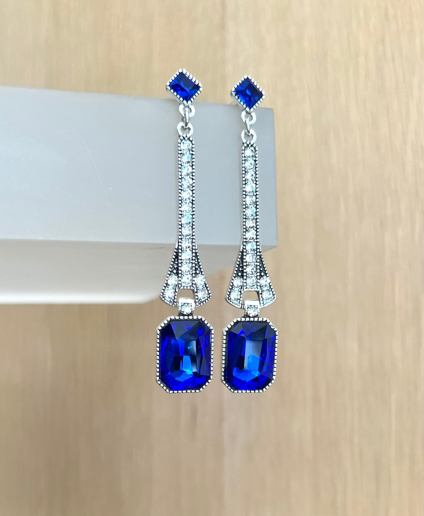 Royal blue art deco crystal earrings