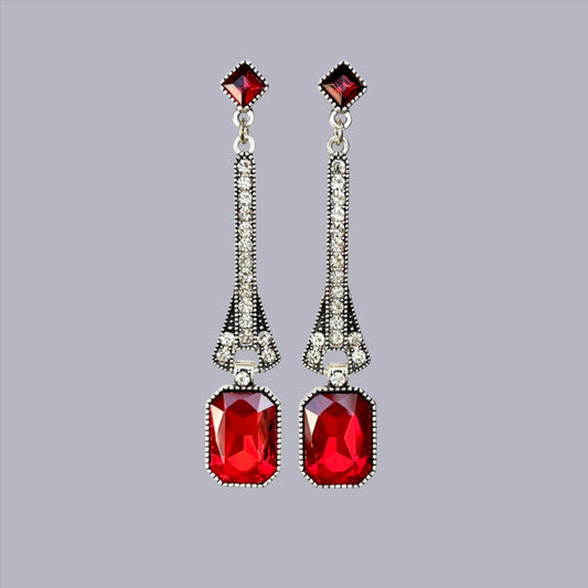 Red art deco crystal earrings