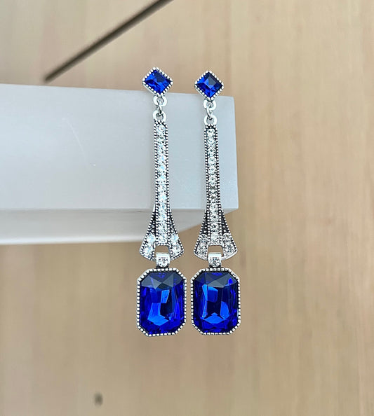 Royal blue art deco crystal earrings