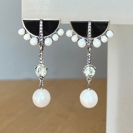 Art deco statement pearl earrings