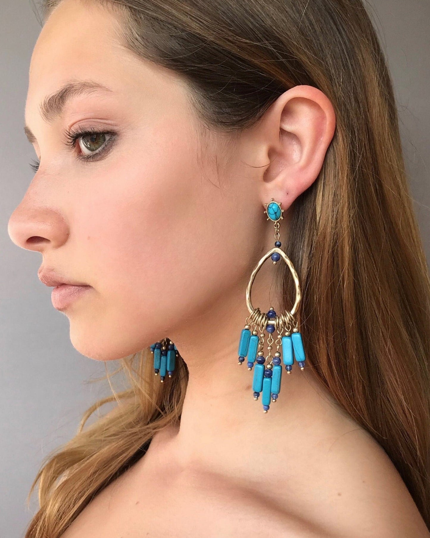 Turquoise earrings, statement boho earrings
