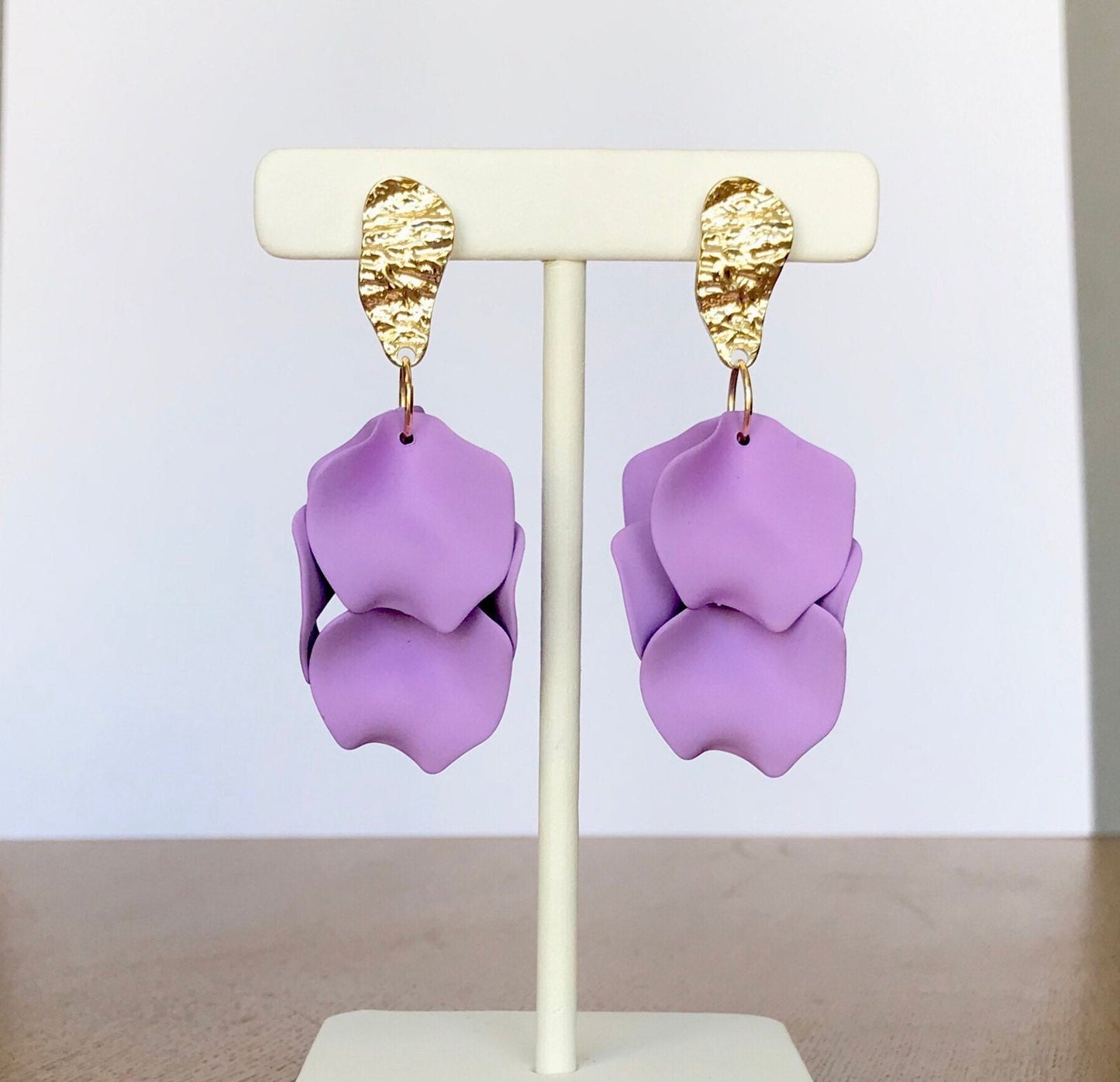 Lilac petal cascade earrings