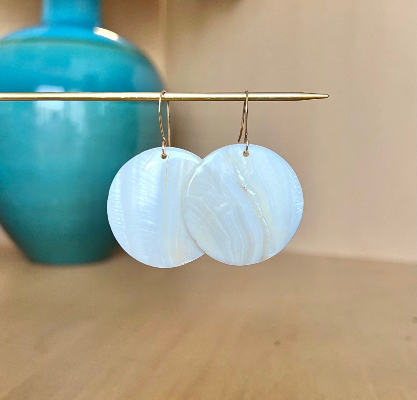 Large mother of pearl shell earrings