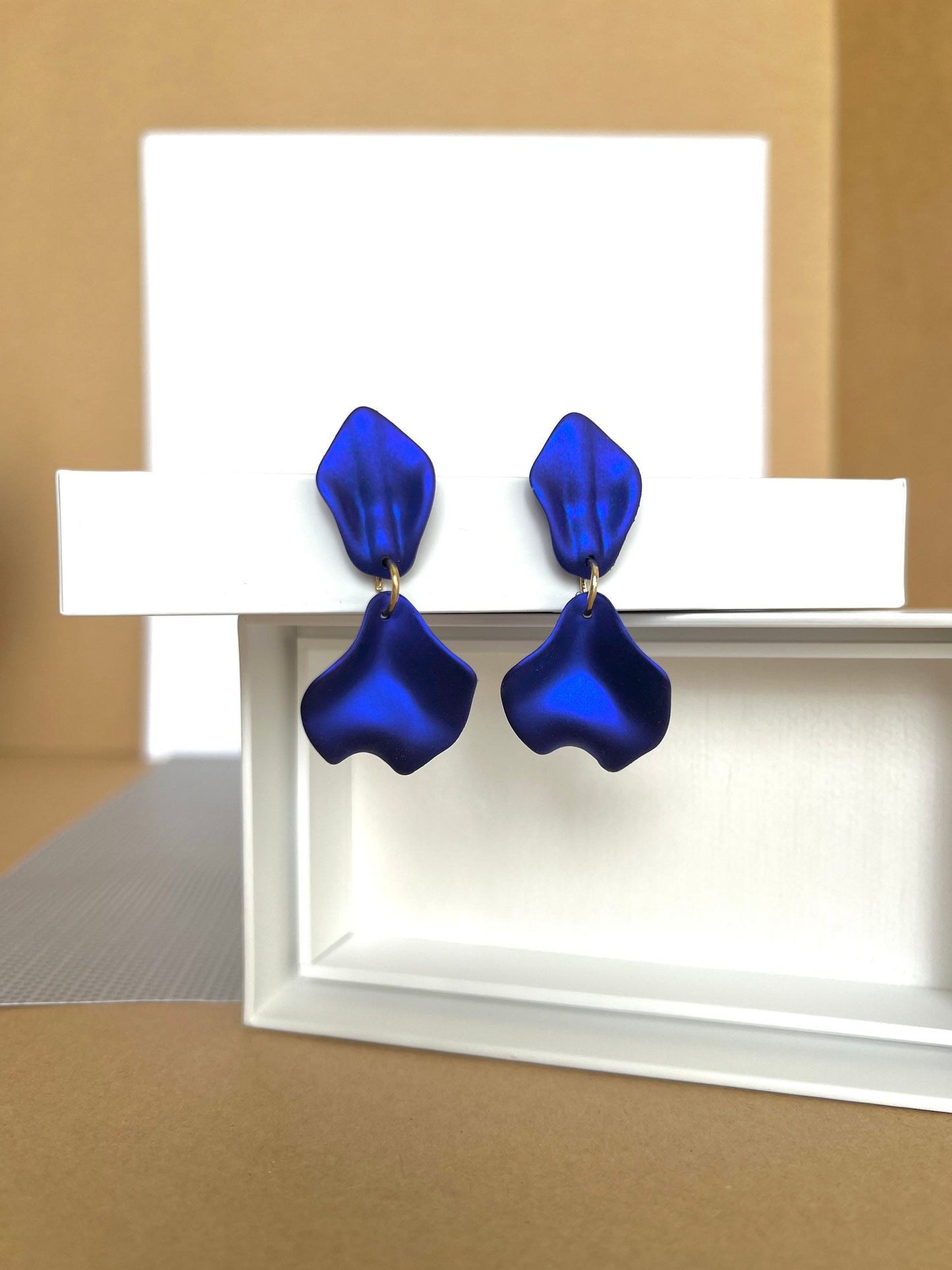 Electric blue small petal earrings