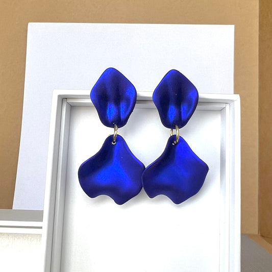 Electric blue small petal earrings