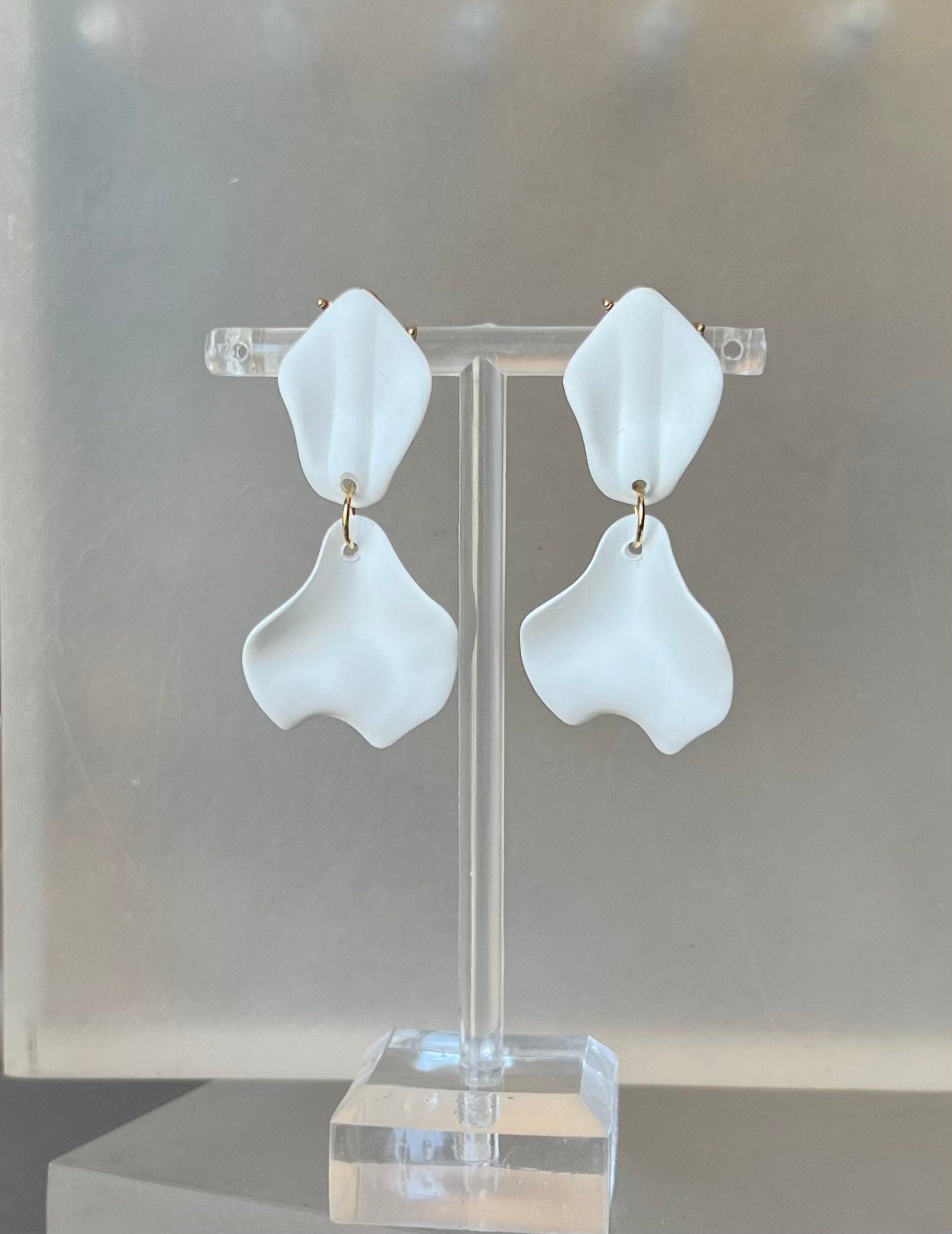 Small white petal earrings