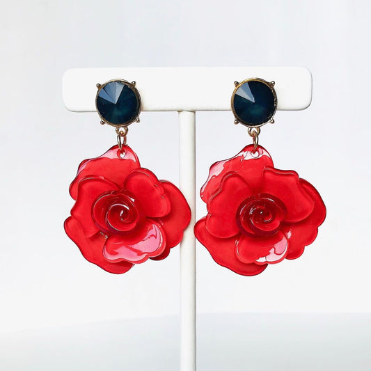 Red flower earrings