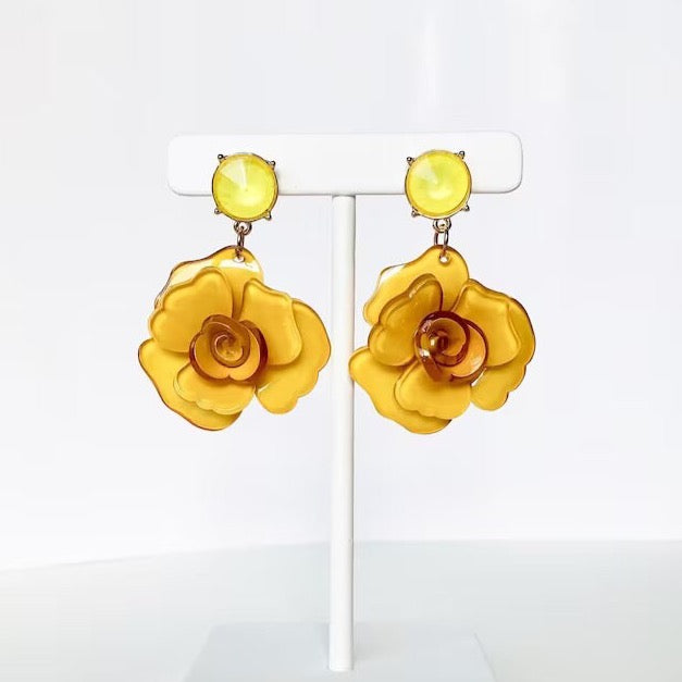 Mustard yellow flower earrings