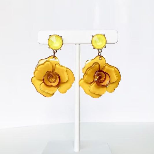 Mustard yellow flower earrings