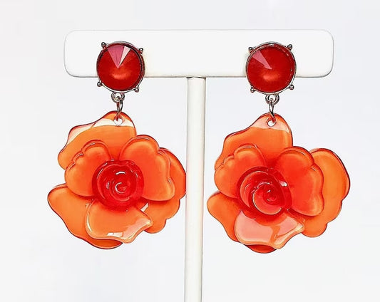 Orange flower earrings