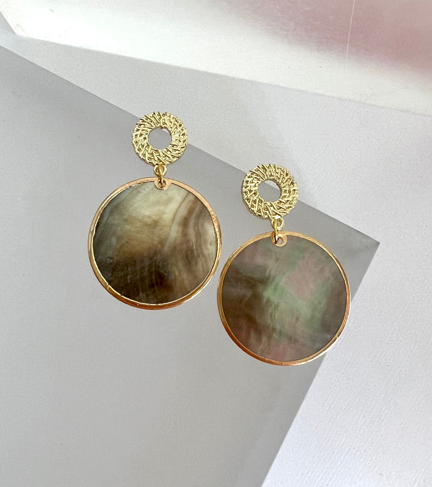 Mother of pearl disc earrings