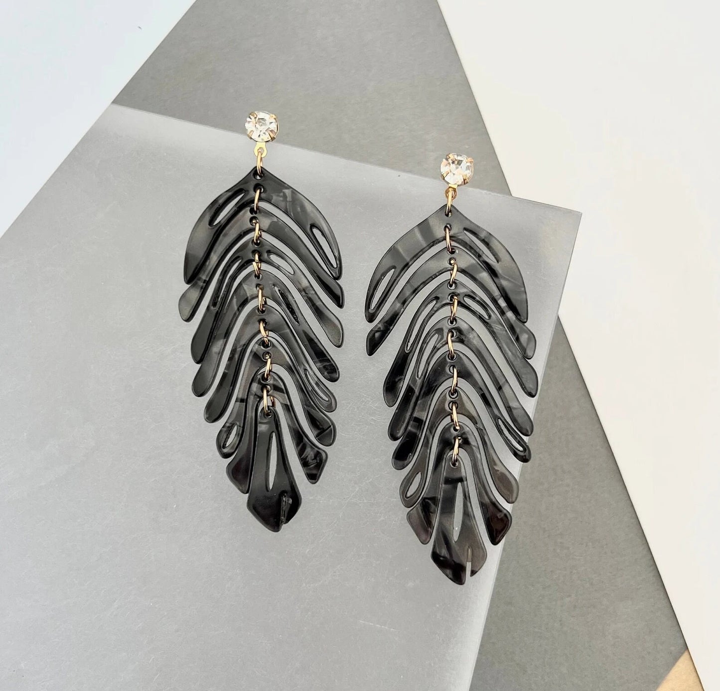 White marble acrylic leaf earrings