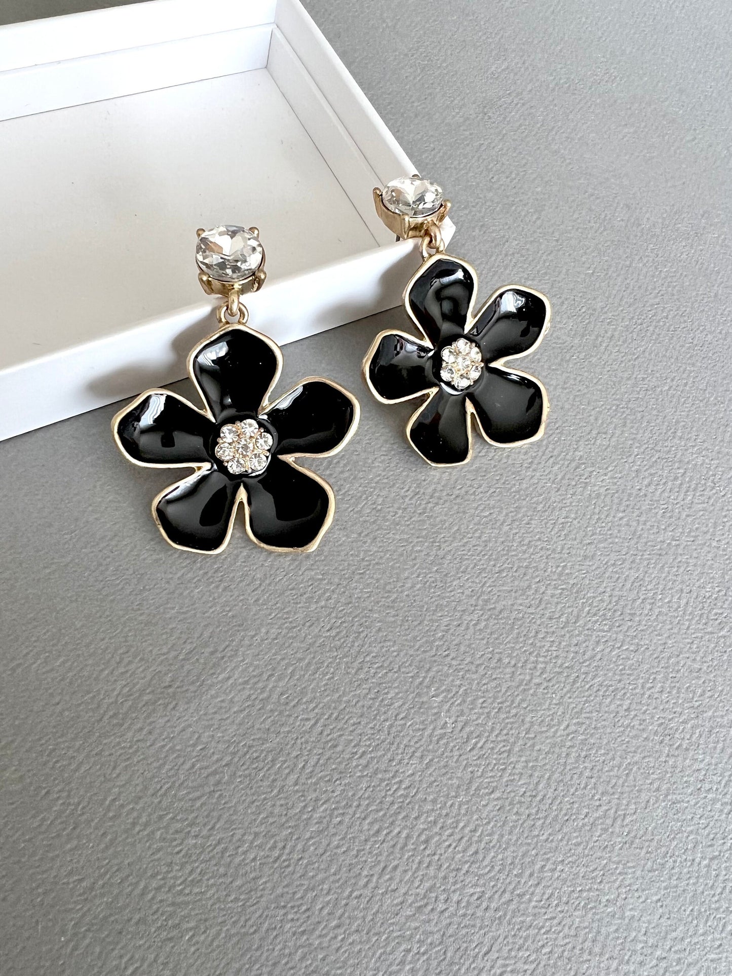 Large black flower earrings