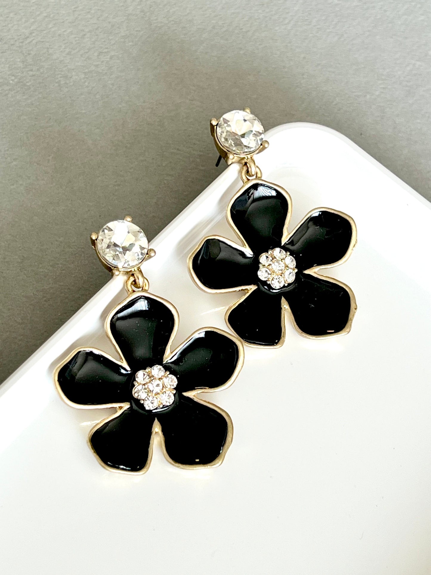Large black flower earrings