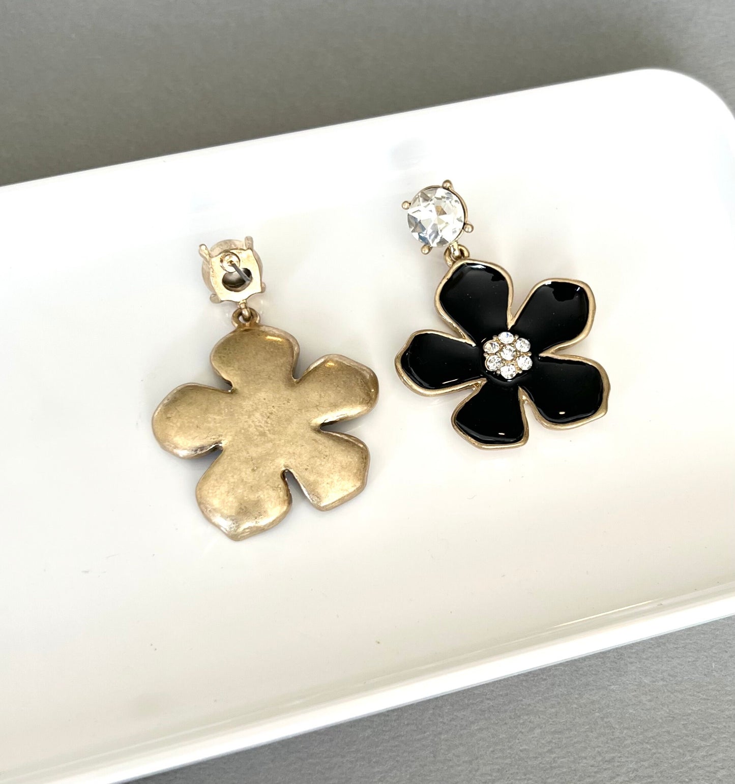 Large black flower earrings