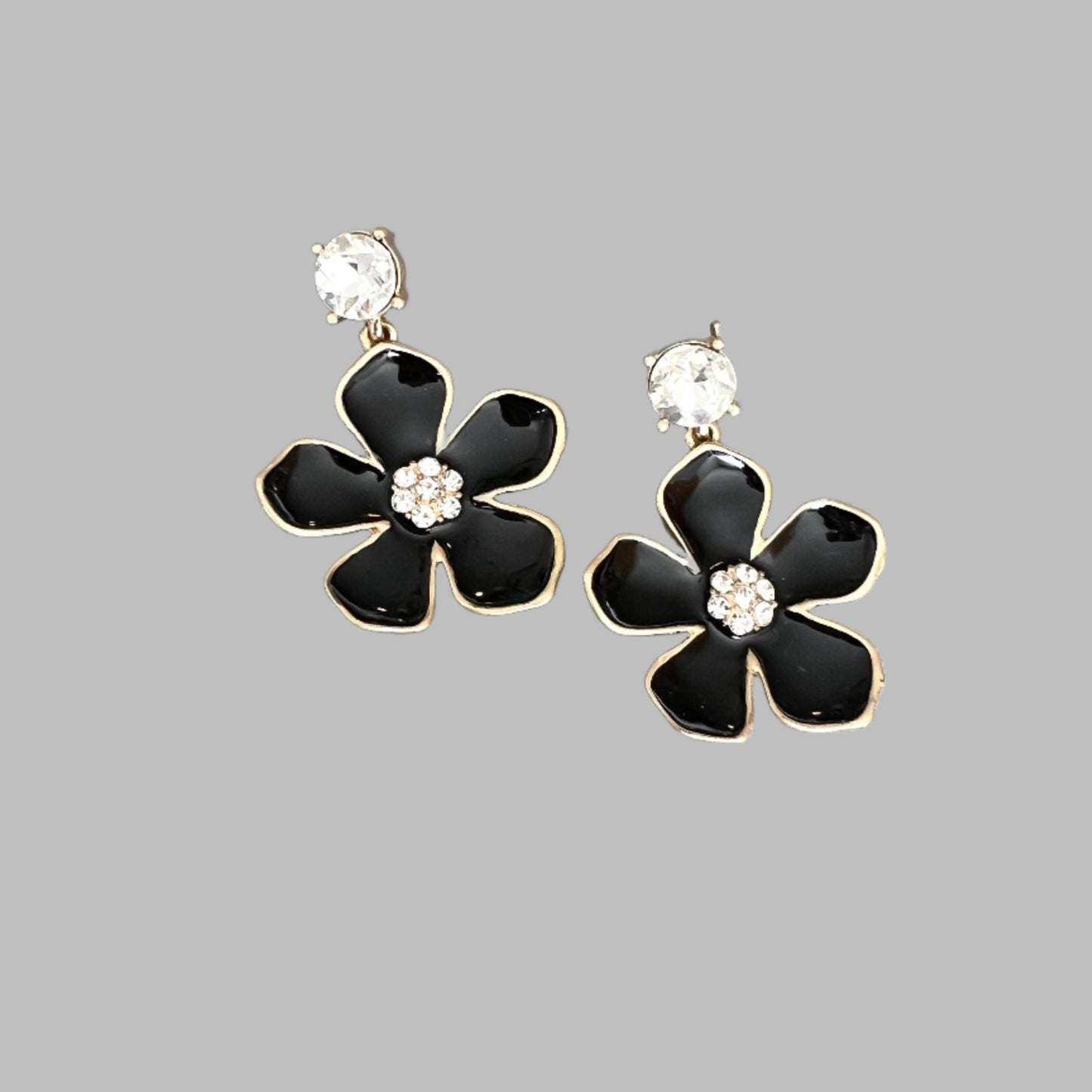 Large black flower earrings
