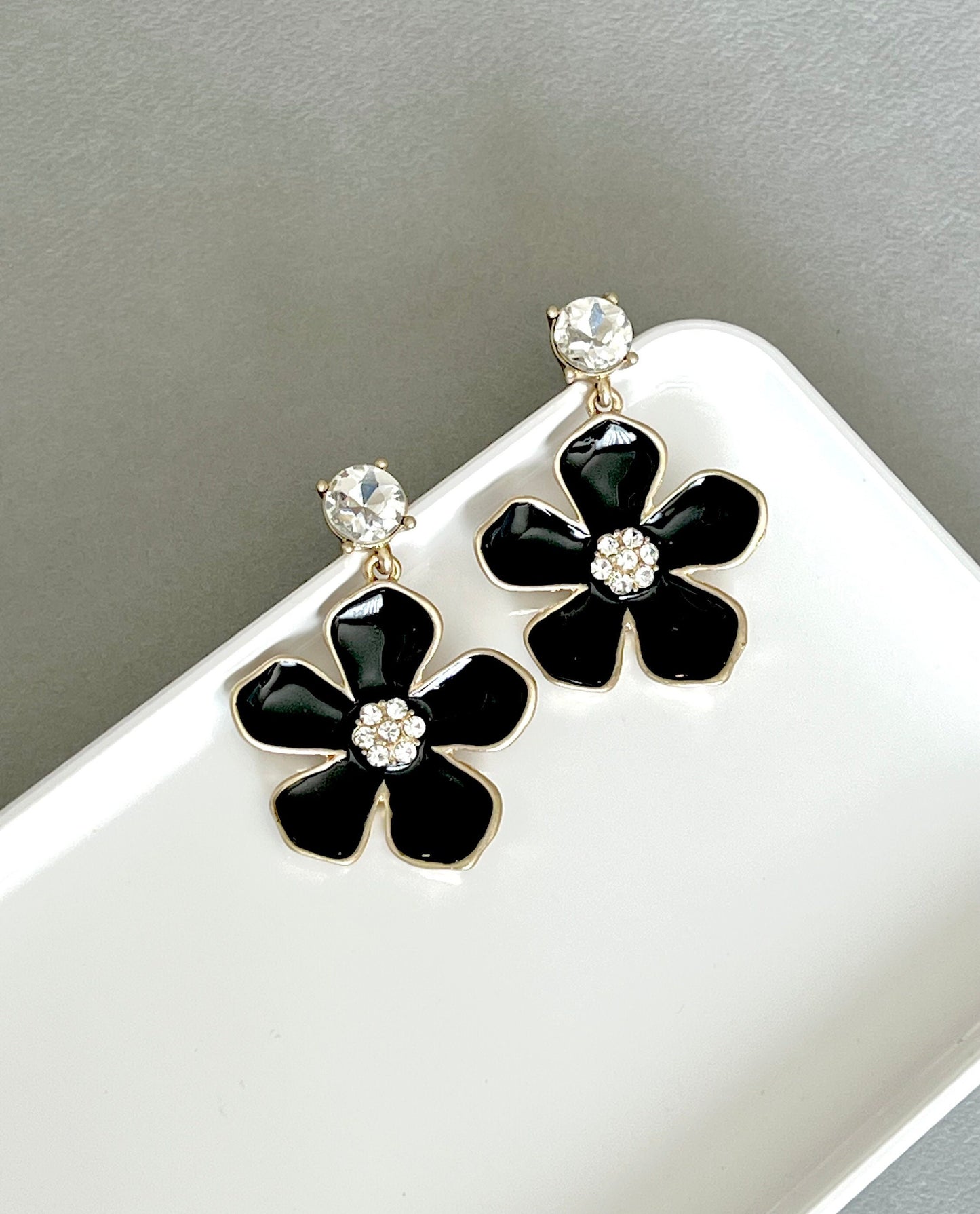 Large black flower earrings
