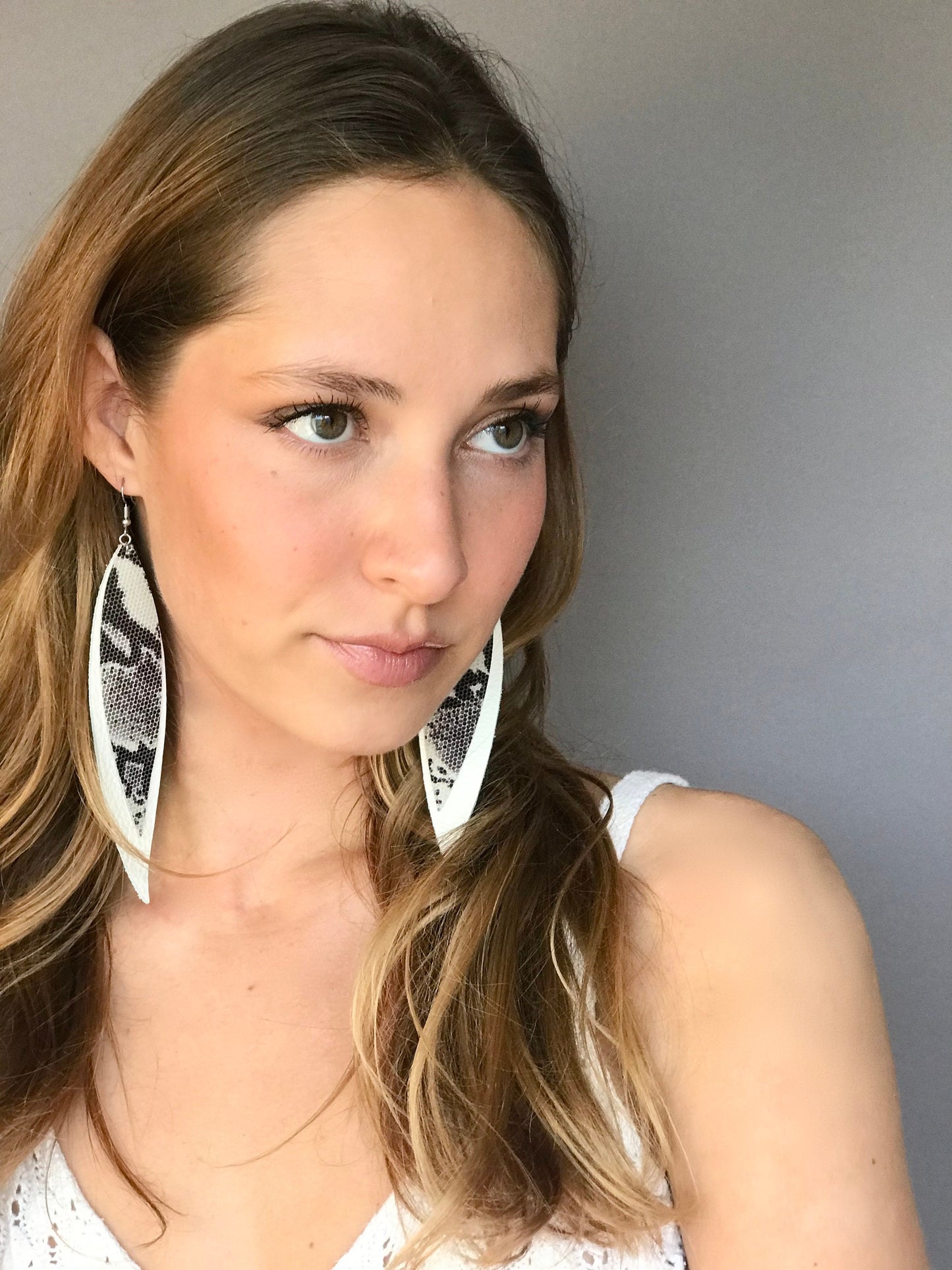 Black and white leaf earrings