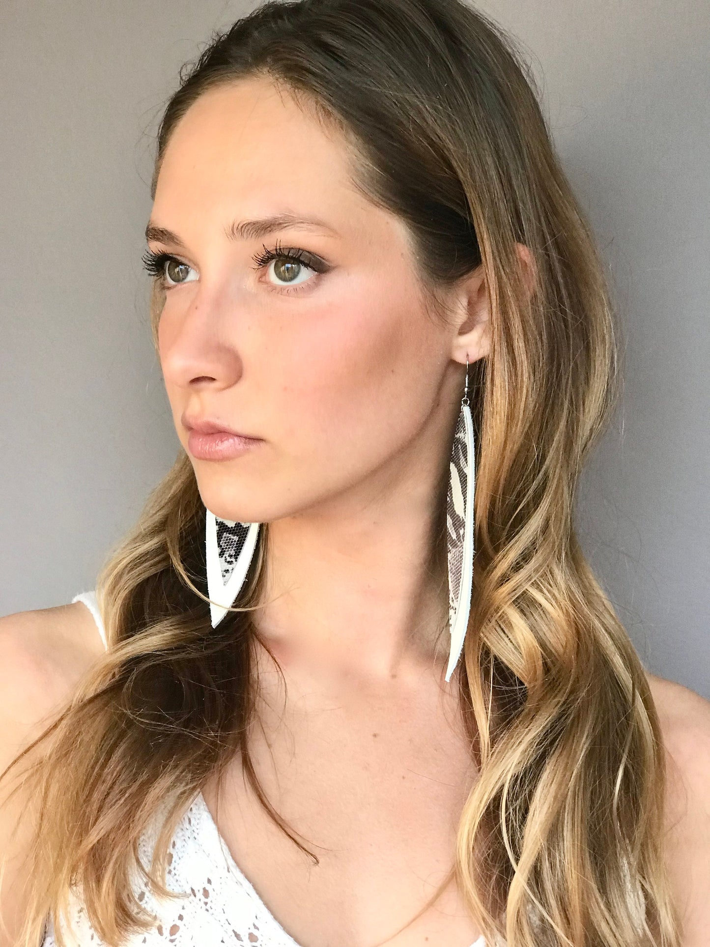 Black and white leaf earrings