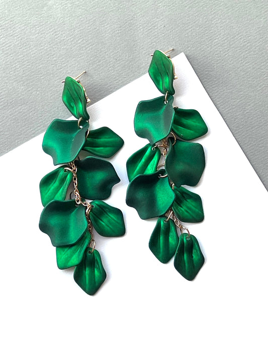 Emerald green petal earrings